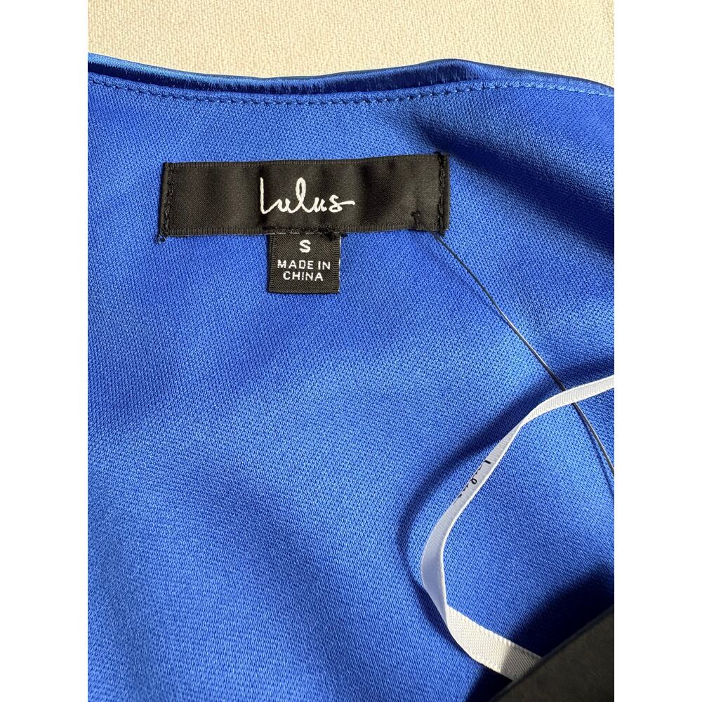 Lulus Blue Satin Mini Dress Off-The-Shoulder Dress Size S NWT - Picture 7 of 10